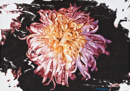 雪菊，纸本丙烯、圆珠笔，29.7x42cm，2025年