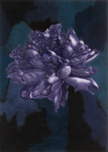 牡丹花下 2017 .12，油彩、圓珠筆，29.5×21cm，2017年