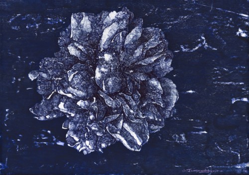 花开富贵2025.11，纸本丙烯、圆珠笔，29.7x42cm，2025年