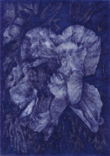 牡丹花下 2017 .7，油彩、圓珠筆，29.5×21cm，2017年