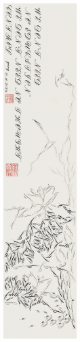 花·鸟水墨系列之一，纸本水墨，83×18cm，2024年